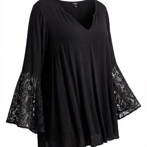 Torrid Black Swimsuit Coverup with Lace Bell Sleeves